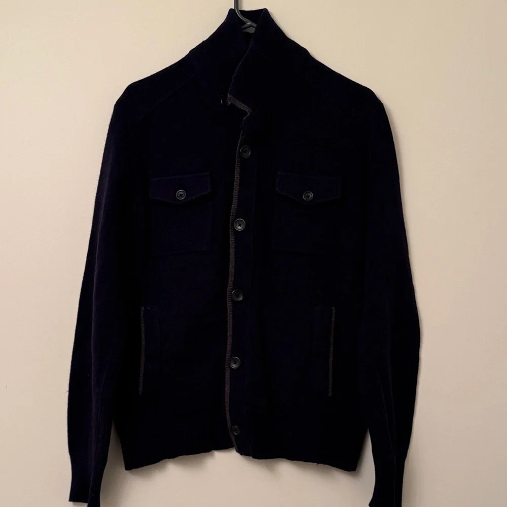 Banana Republic Italian Merino Blend Men's Navy Cardigan Sweater, Size Medium